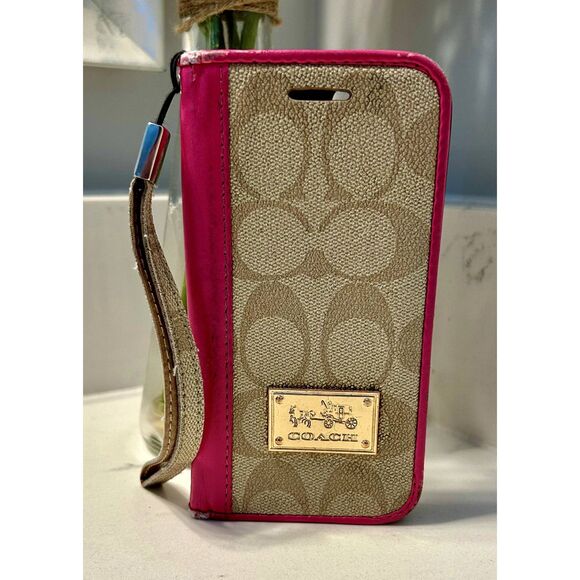 Coach Fuchsia and Beige Signature Phone Case authentic ip 12 - Picture 1 of 8